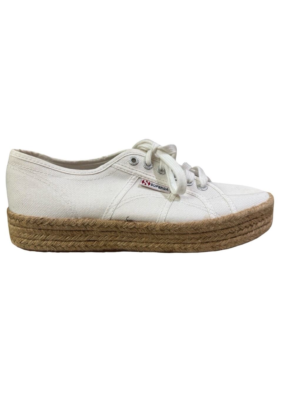 New SUPERGA Woman’s Rope Platform White Canvas Shoes Sz EU 41.5 EU / US 10